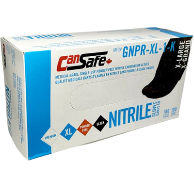 CANSAFE Nitrile Black XLarge Gloves Powder Free 100EA