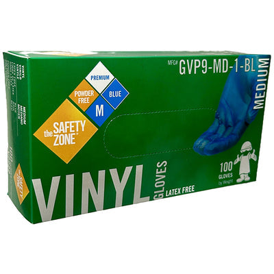 SAFETY ZONE Blue Vinyl Gloves Powder Free Medium 10x100 EA