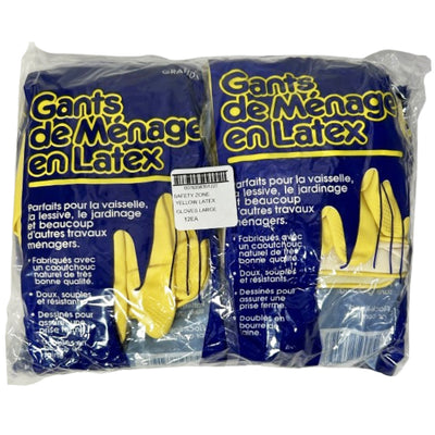 SAFETY ZONE Yellow Latex Gloves Large 10x12 EA