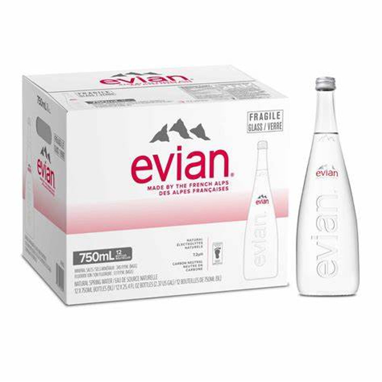 Evian Spring Water Glass Bottle 12x750ML