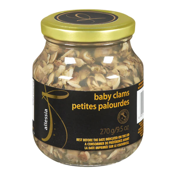 Allessia Baby Clams in Brine, 270GR Glass Bottle – Premium Seafood Selection