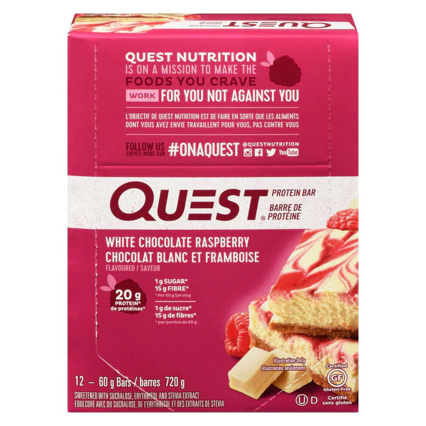 QUEST Bar White Chocolate Raspberry, 12x60GR